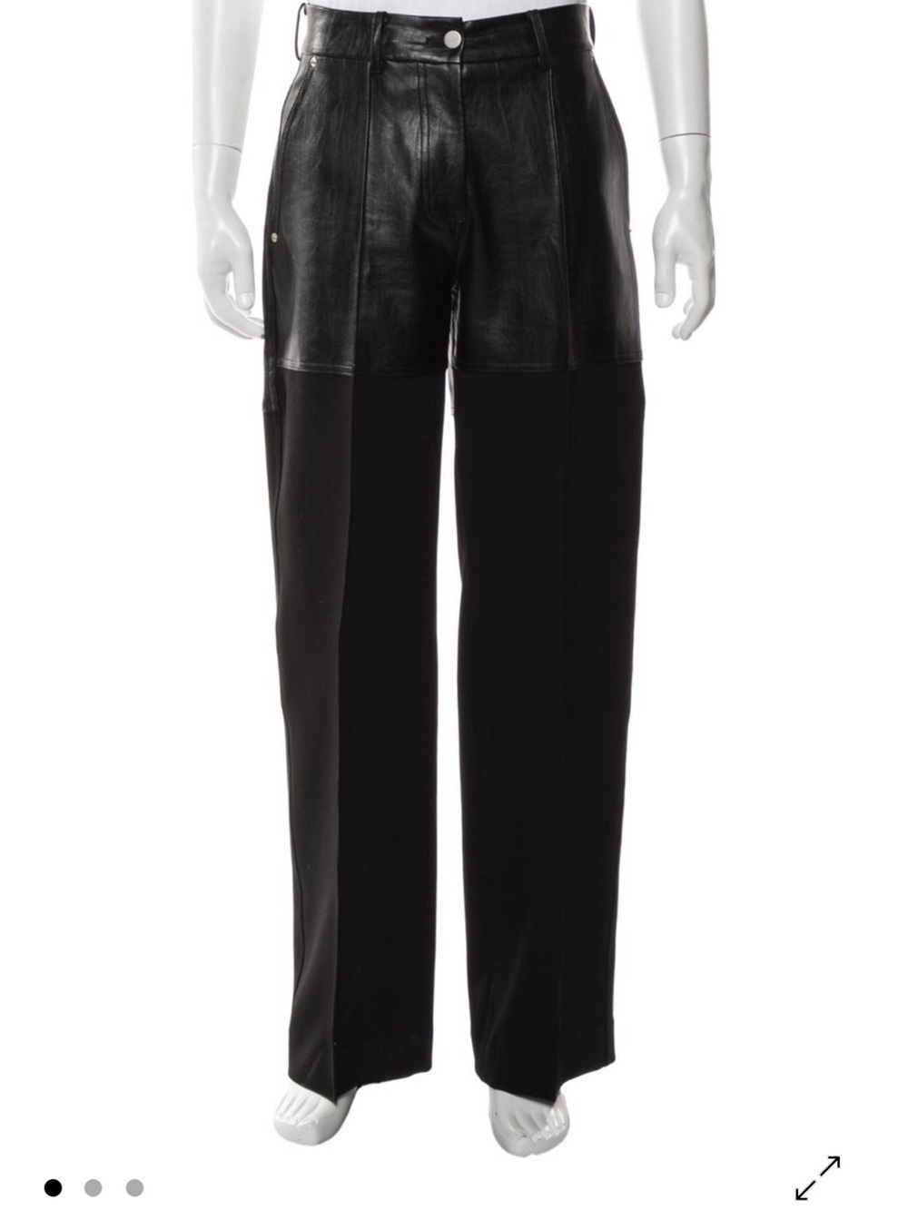 Dual Material Leather High-Waist Trousers